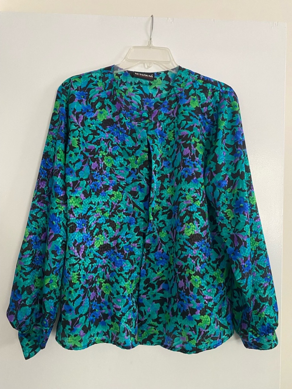Notations Blue, Purple and Green Floral Button-Front Blouse